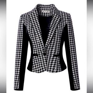 NWT Mike Is Black and White Houndstooth Blazer Women Size L  US